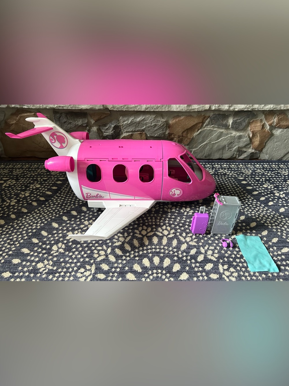Barbie Hot Pink and Purple Play Airplane with White Wing